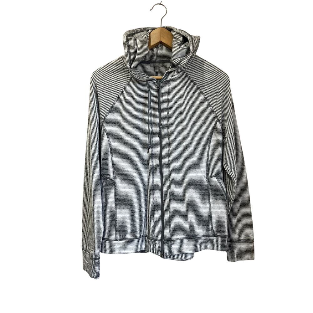 T by Talbots Striped Hooded Cotton Blend Casual Jacket Lightweight Size XL